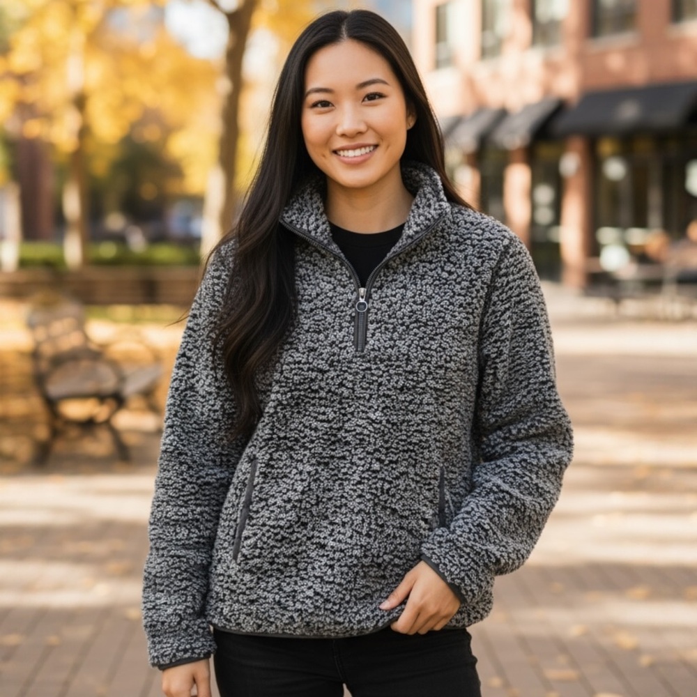 Thread & Supply Cozy Sherpa Fleece Pullover Sweatshirt 1/4 Zip Grey Size Small